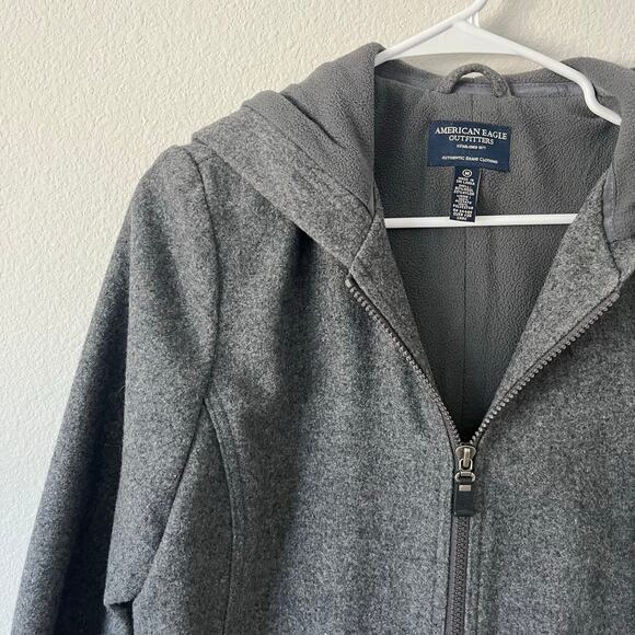 American Eagle Women's Gray Wool Blend Hooded Long Full Zip Up Coat | Size M - Picture 1 of 8